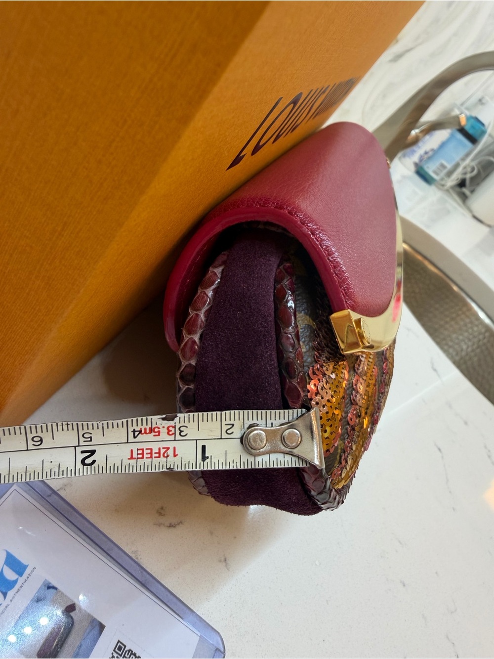 Louis Vuitton Magenta pink Sequin-Embellished Monogram Clutch with python Trim. - Picture 13 of 13